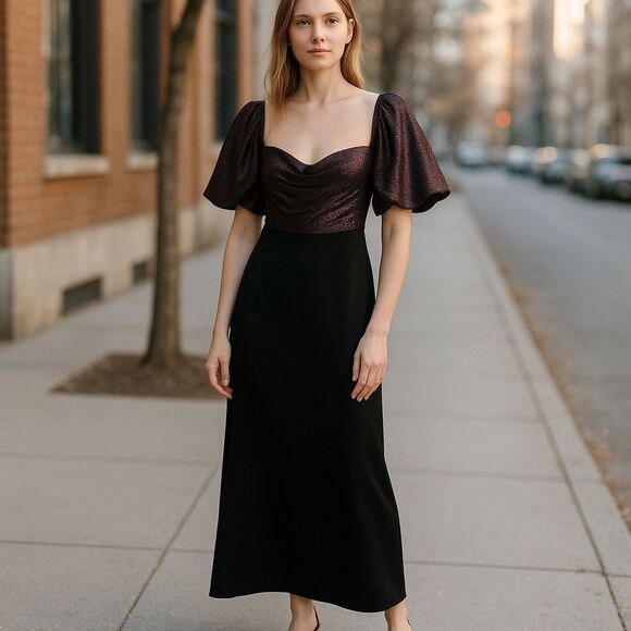 Badgley Mischka Metallic Off Shoulder Dress Size 0 - Picture 4 of 11